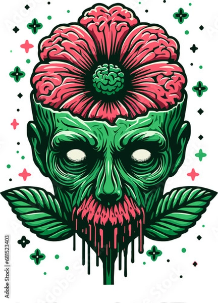 Fototapeta a zombie with brain flowers