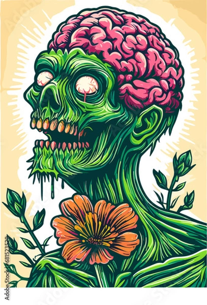Fototapeta a zombie with brain flowers