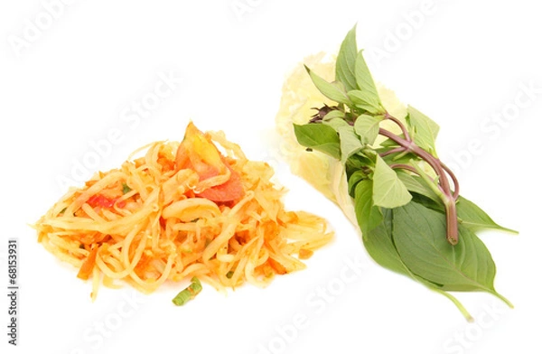 Obraz green papaya salad  spicy isolated on white background