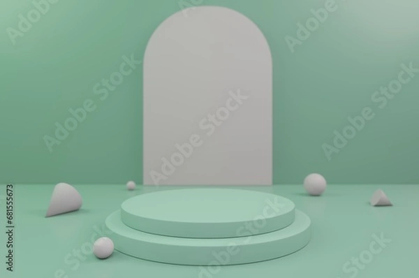 Fototapeta Product podium in green room. Abstract modern vector rendering 3d shape for products display presentation.