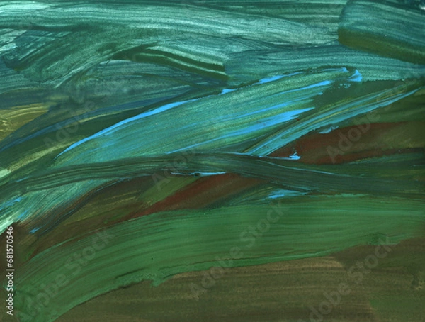 Fototapeta Blue and green Abstract art background with. Water and grass. Modern painting seascape. Color fashionable design.
