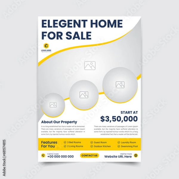 Fototapeta Real estate flyer template vector file print ready A4 size yellow color