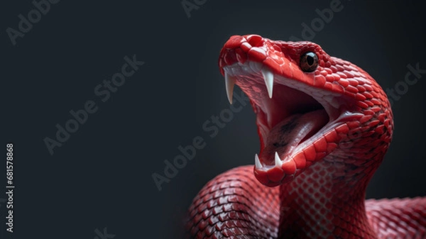 Fototapeta Red snake open mouth ready to attack isolated on gray background