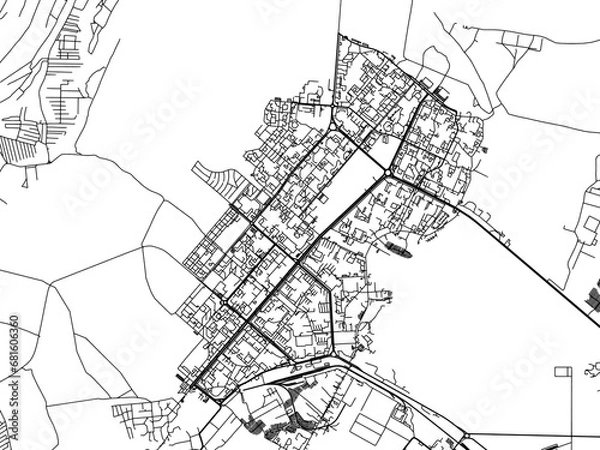 Fototapeta Vector road map of the city of Nizhnekamsk in the Russian Federation with black roads on a white background.