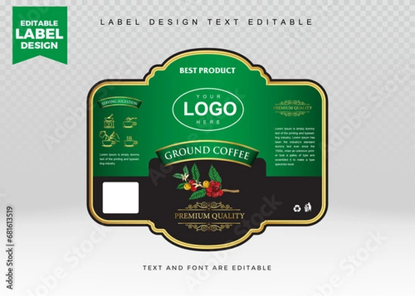 Fototapeta Coffee label design template editable text. Editable text label coffee design. Vector illustration