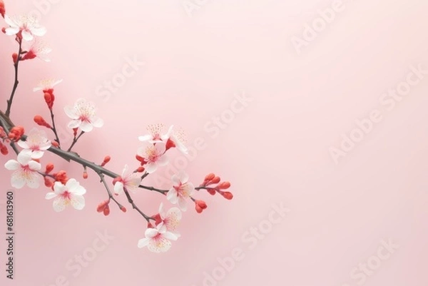 Obraz Cherry blossom sakura on pink background, spring theme