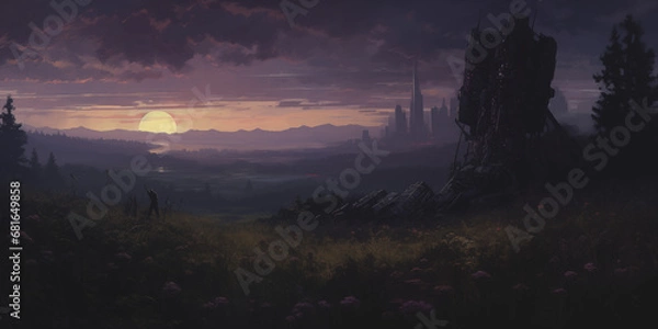 Obraz Darkened realistic sunset art