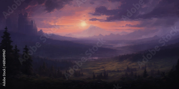 Obraz Darkened realistic sunset art