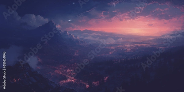 Obraz Darkened realistic sunset art