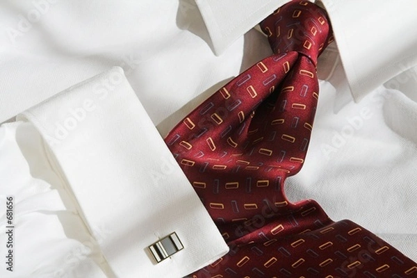 Obraz red necktie and dress shirt with cufflink