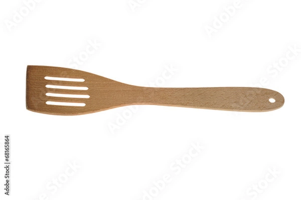 Fototapeta Alter Pfannenwender aus Holz auf weiss