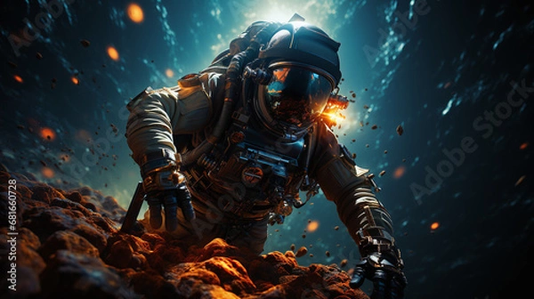 Fototapeta An astronaut in space, suspended in the vast cosmic expanse.