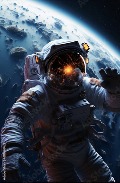 Fototapeta Explorer in space, hovering amidst the infinite cosmic panorama.