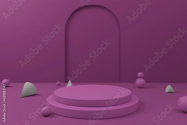 Fototapeta Product podium in pink room. Abstract modern vector rendering 3d shape for products display presentation