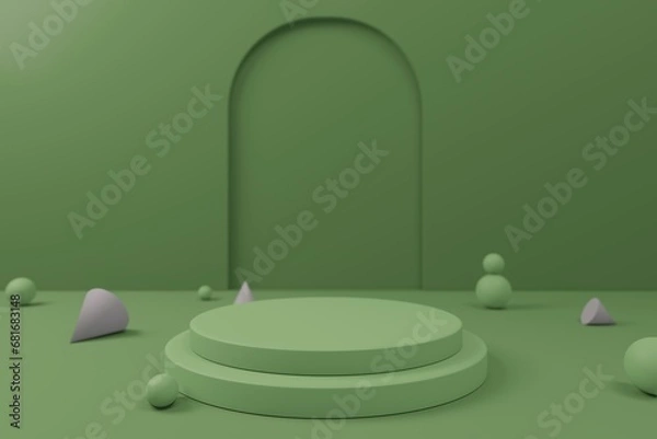 Fototapeta Product podium in green room. Abstract modern vector rendering 3d shape for products display presentation
