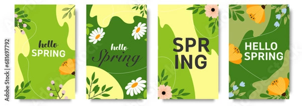 Obraz Set of trendy minimal spring posters of social media story design templates. Spring background, cover, sale banner, flyer design. Template for advertising, web, social media.