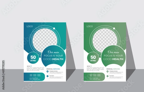 Fototapeta Modern Medical weight loss Flyer Template Design, Cover a4 with vertical layout, Healthcare brochure with space for photo collage and text, leaflets decoration for printing vector illustration