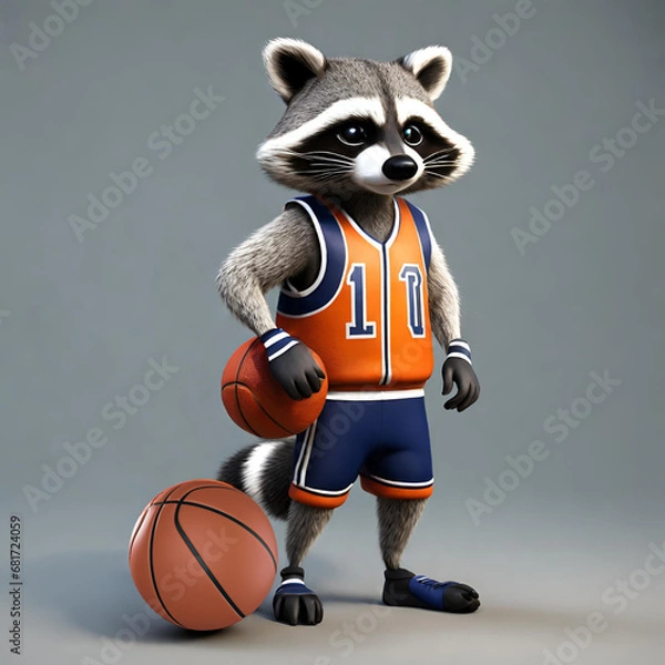 Fototapeta basketball player raccoon, Generative AI