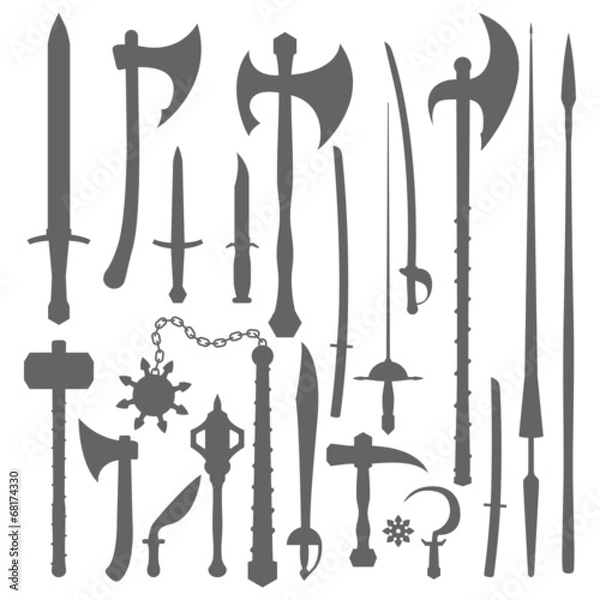 Fototapeta vector medieval cold weapons silhouette set