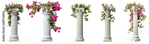 Fototapeta Collection of columns with plants on them on a white or transparent background generative ai