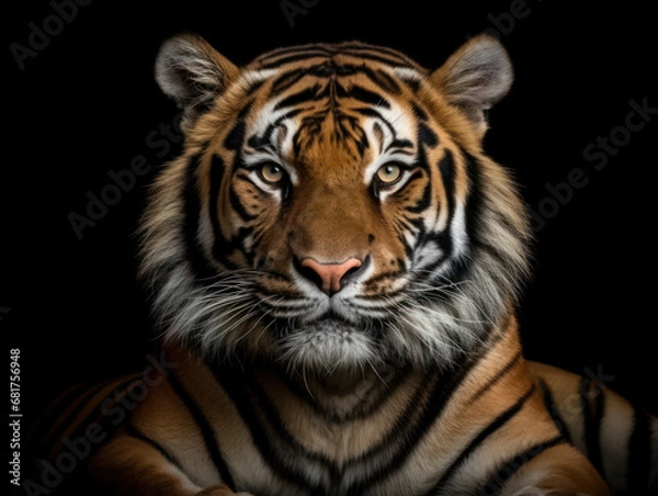 Fototapeta Tiger Studio Shot Isolated on Clear Black Background, Generative AI