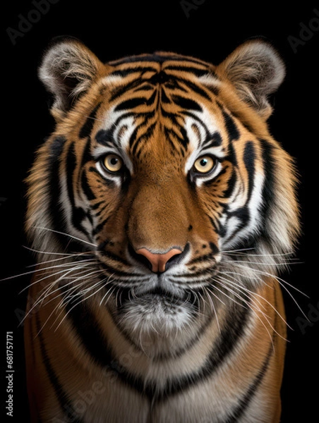 Fototapeta Tiger Studio Shot Isolated on Clear Black Background, Generative AI