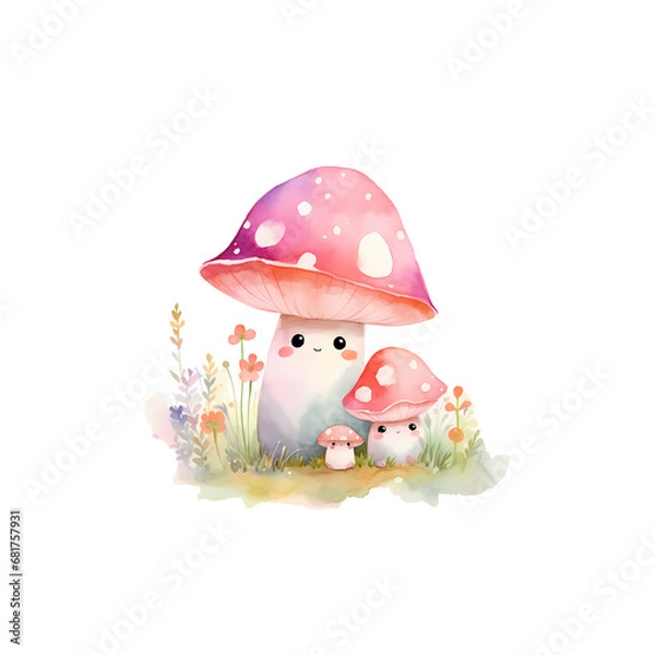Fototapeta ai generated, layered, no background, watercolor mushroom, png file
