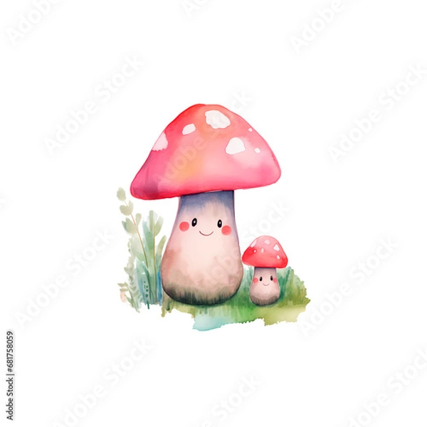 Fototapeta ai generated, layered, no background, watercolor mushroom, png file