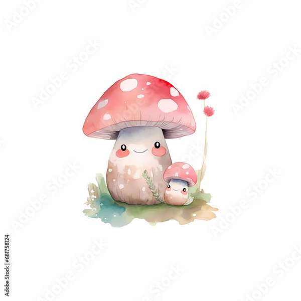 Fototapeta ai generated, layered, no background, watercolor mushroom, png file