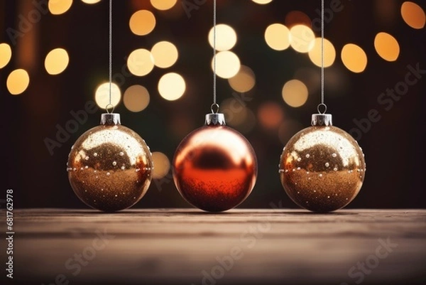 Fototapeta Glowing Christmas Lights Illuminate the Night on Bokeh Background