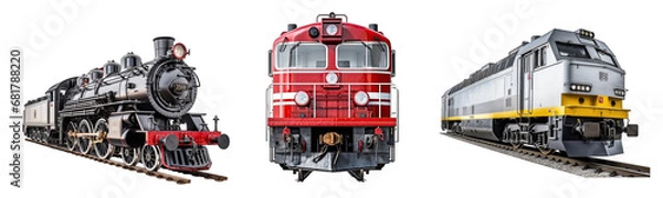 Obraz Collection of locomotives on a white or transparent background generative ai