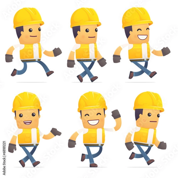 Fototapeta set of contractor character in different poses