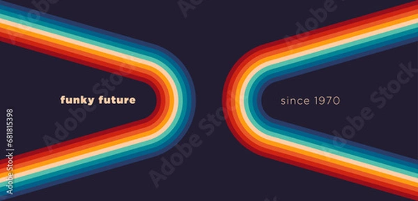 Fototapeta Futuristic retro background in abstract 70's style design with colorful shapes. Vector illustration.