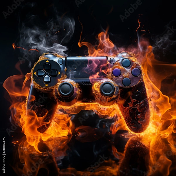 Obraz gaming controller with fire background