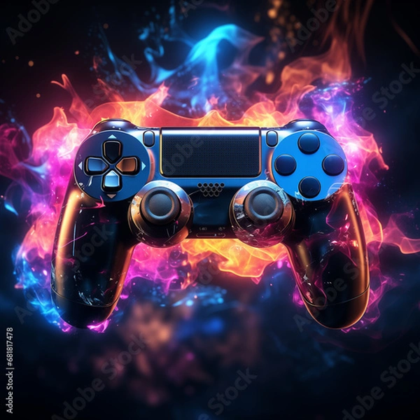 Obraz A game controller is in front of a fire