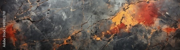 Fototapeta Intricate and Dynamic Texture of a Black Rock with Gold, Grey, Red, and Orange Accents
