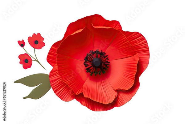 Fototapeta Beautiful Red Poppy Flower Paper On Transparent Background