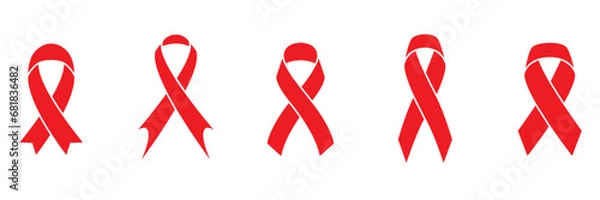 Fototapeta Red ribbon icon set, AIDS icon symbol, illustration of red ribbon isolated on transparent background, Raster version. awareness ribbon as a symbol of humanity, moral support, Symbol of mourning.