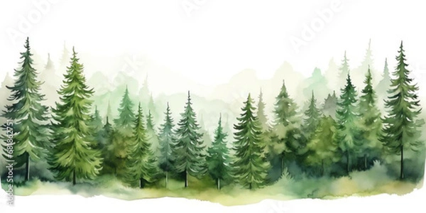 Obraz Watercolour Forest Winter Landscape Scenery