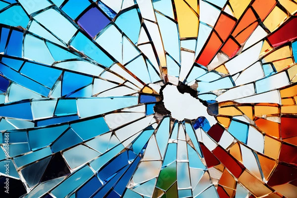 Fototapeta colorful broken glass background material, Generative AI