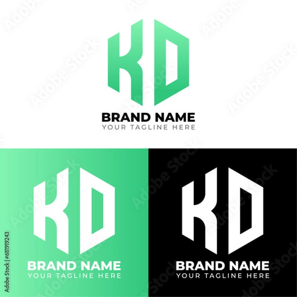 Fototapeta K D Double Letters Polygon Logo, Two letters K D logo design, Minimalist creative vector logo design template