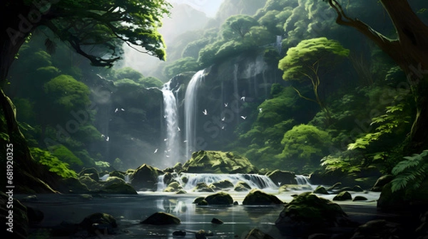 Fototapeta 시야에 비친 폭포수 같은 숲