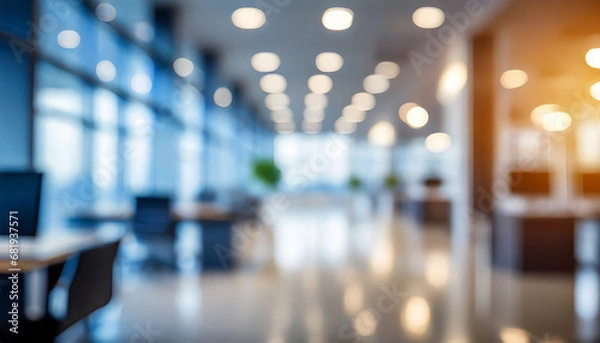 Fototapeta Blurred empty open space office. Abstract light bokeh at office interior background for design.