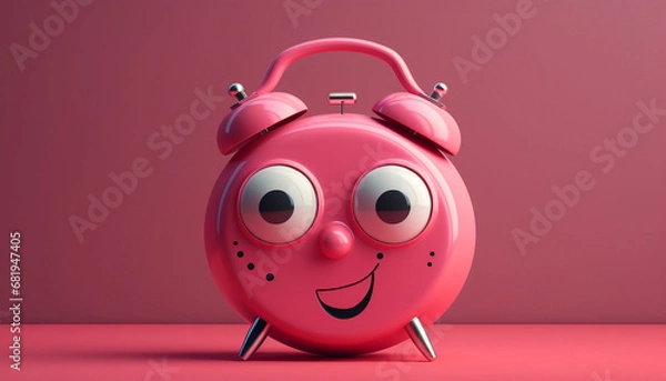 Fototapeta Cheerful cartoon clock smiling, waking up with joy and humor generated by AI