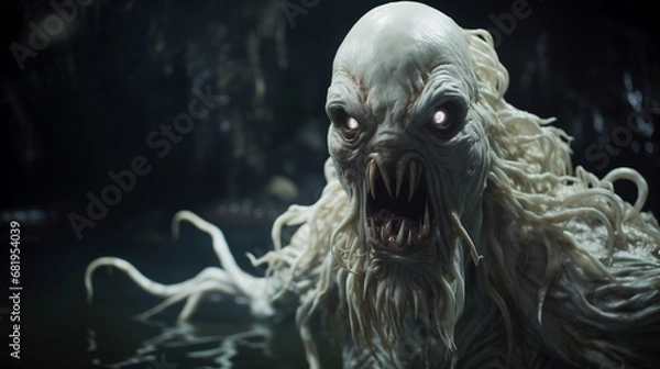 Obraz Fictional mythical evil white japanese ningen creature with tentacles