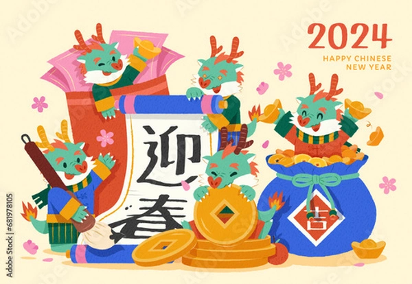 Obraz Cute hand drawn CNY Dragon set