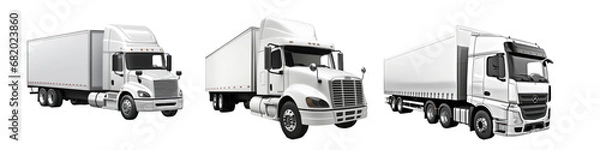 Fototapeta Semi-Truck Trailers in Various Views on Transparent Background