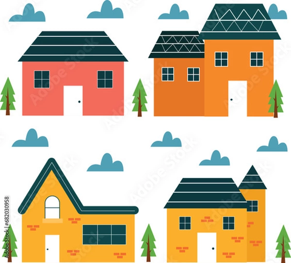 Obraz simple flat 4 set house 