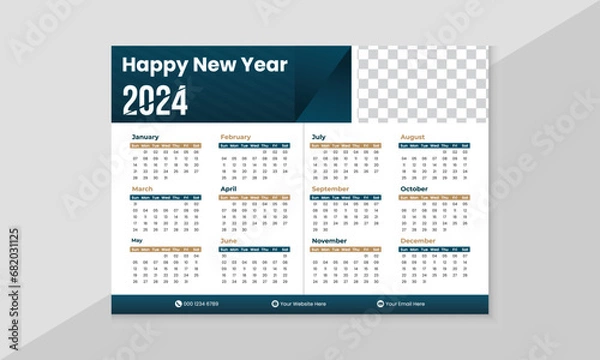 Fototapeta Modern Simple Desktop Calendar 2024. Minimal Design For Print