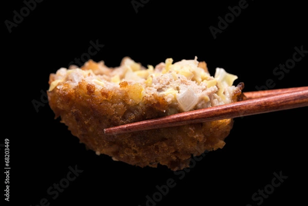 Obraz メンチカツ croquettes 黒背景